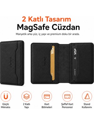 Ayers Erkek 2 Katlı Magsafe Manyetik Telefon Cüzdanı Standlı Kartlık, 3 Kart Kapasiteli Ince Tasarım, iPhone 12 / 13 / 14 / 15 / 16 / 17 Serisi Uyumlu Premium Cüzdan