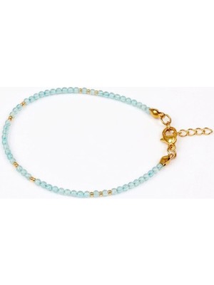 Taş Sandığı Mavi Topaz Taşı Çelik Bileklik 2mm - Altın Renkli - İnce bileklik