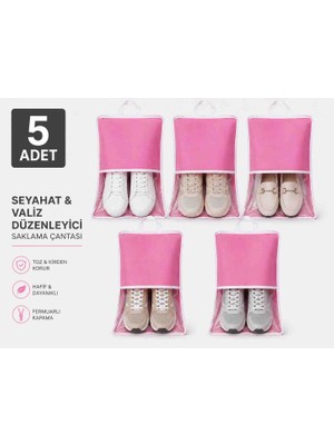 Melisa Tekstil 5'li Ayakkabı Saklama Çantası Valiz Içi Düzenleyici Organizer 32 x 45 cm Pembe