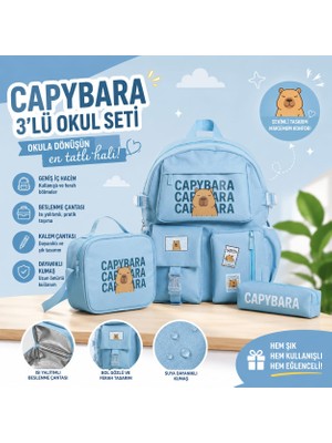 Fidanx Capybara Desenli Ilkokul Ortaokul Çanta Seti - Sırt Beslenme Çantası Kalemlik