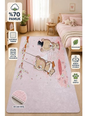Halı Atölyesi Çocuk Halısı ve Bebek Halısı Pembe Yıkanabilir Kaymaz Taban Dijital Baskı