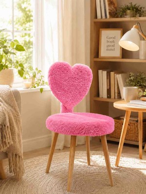 Beylerbeyi Kalpli Yeni Sırtlı Puf, Makyaj Masası Pufu,  Peluş Kumaş Dekoratif Puf, Mini Berjer, Koltuk