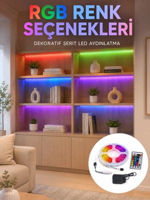 Aslanoğlu Store 5 Metre Kumandalı Rgb LED Şerit 2835 Smd Dekoratif Tv Oda Masa Arkası Aydınlatma