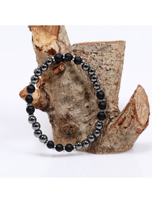 Taş Sandığı Mat Obsidyen ve Hematit Taşı Bileklik - 6 mm