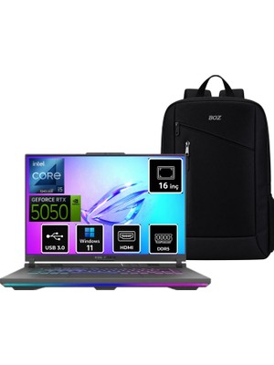Asus Rog Strix G16 G615JH-N3112 Intel Core I5 13450HX 16GB 1tb SSD RTX5050 Windows 11 Pro 16" Taşınabilir Bilgisayar + Boz Çantahediye
