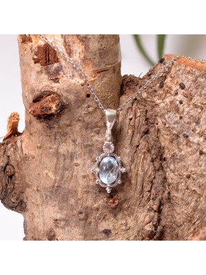 Taş Sandığı Mavi Topaz Taşı Gümüş Kolye - Cevher Model