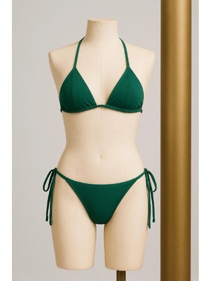 Nemere Kadın Yeşil Yandan ve Boyundan Bağlamalı Bikini Mayo Takımı