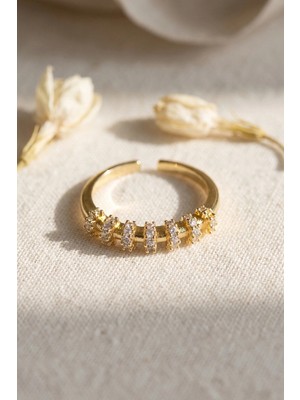 Nemere Zirkon Taşlı Gold Renk Vintage Kadın Yüzük TJ-BYK4246