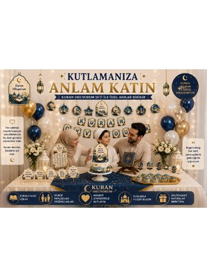Bkmc Kur'an Okuyorum Parti Süsleme Seti | Kur'an'a Geçiş ve Hatim Töreni Dekorasyon Seti | Kuran Okuma Kutlama Seti