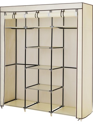 1001 Katlanır Kumaş Elbise Dolabı, 175X150X45 Cm, Bej, RYG12M