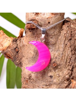 Taş Sandığı Ay Şeklinde Pembe Akik Taşı Kolye - Küçük Boy