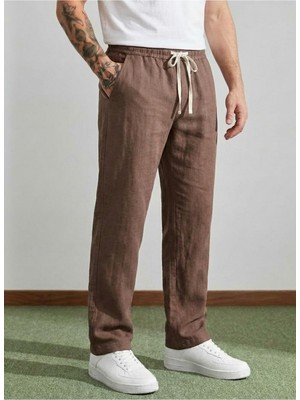 1001 Erkek Baggy Kalıp Beli LASTIKLI%100 Pamuk Keten Görünümlü Pantolon 1007DNGR