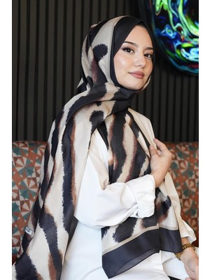 1001 Zebra Desen Karamel Soft Pamuk Şal