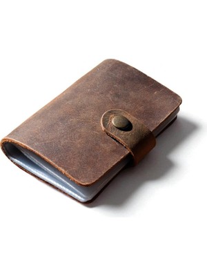 1001 Kredi Kartlık Hakiki Deri Içi Şeffaf 10 Bölmeli Hediyelik Kartlık Kartvizitlik 9 x 7 cm (Taba)