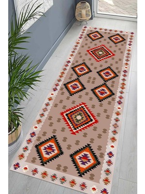 1001 Pelangi Kilim Desenli Etnik Dijital Baskı Yıkanabilir Kaymaz Taban Modern Salon Halı ve Yolluk, B