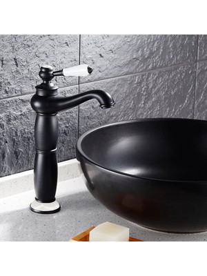 1001 Yüksek Çanak Rustik Lavabo Bataryası Vintage Siyah KSL100-B