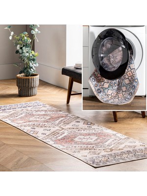 1001 Mae Makinede Yıkanabilir Tribal Motif Yolluk Halı, 2' 6" x 12', Şeftali