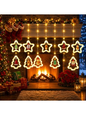 Kuzey Oyuncak Yüksek Kalite 3.30 Metre Gün Işığı Noel Salkım LED Işık 10 Dal Çam Ağacı Yıldızlı Figürlü Salkım Işık