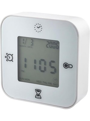 1001 4 Fonksiyonlu Masa Saati Beyaz Renk Saat/termometre/alarm/zamanlayıcı