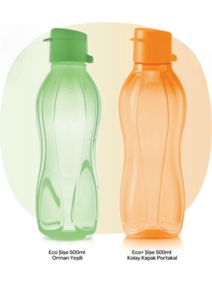 1001 Eco Şişe 500 ml 2’li Set Eco Şişe 500ML Orman Yeşili + Eco Şişe 500ML Kolay Kapak Portakal
