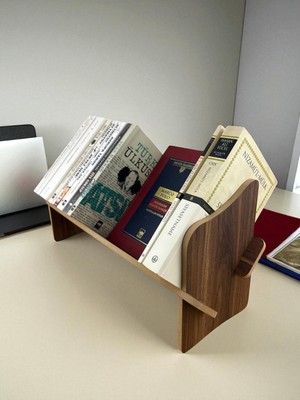 1001 Masaüstü Portatif Işlemeli Desenli Kitaplık 45 cm x 14,5 cm x 21 cm (Hareli Ceviz, 21X14,5X45)
