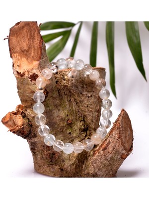 Taş Sandığı Beyaz Topaz Taşı Gümüş Bileklik - 8 mm