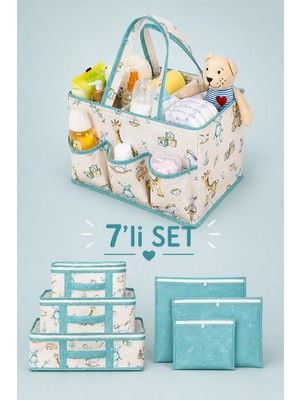 1001 7'li Yenidoğan Hastane Çıkış Organizer Set - Bölmeli Bebek Bakım Çantası - 6 Parça Valiz �