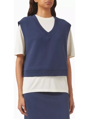French Terry Crop Yelek, V Yaka, Ağırlıklı Kumaş ve Katmanlı Kullanıma Uygun