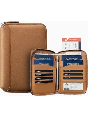 Vulkit Rfıd Korumalı Deri Fermuarlı Unisex Aile Pasaport Cüzdanı