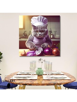 1001 Kare Kanvas Mutfak Tablosu Aşçı Hayvanlar British Shorthair Kedi, 20 x 20