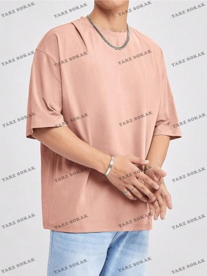 1001 Düz Erkek 3 Baskısız Baskılı Oversize Kalıp Unisex T-Shirt, 3-Tozlu Pembe, L
