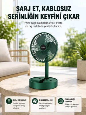 Nemere Ithalat Katlanabilir Şarjlı Mini Fan 3 Kademeli Hız Ayarlı Taşınabilir