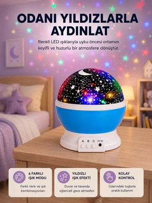 Nemere Ithalat Renkli LED Gece Lambası 6 Işık Modlu Çocuk Odası Atmosfer Aydınlatma