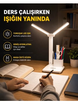 Nemere Ithalat Kalemlik ve Telefon Standlı Masa Lambası – Kısılabilir LED Işık, Göz Dostu Tasarım Yeni Nesil