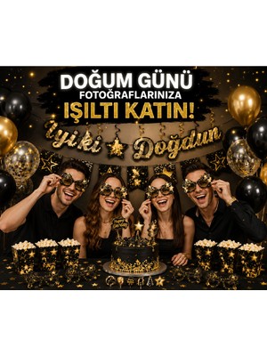 Bkmc Party Gümüş Yıldız Doğum Günü Seti | Doğum Günü Süsleme Seti | Iyi Ki Doğdun Parti Süsleri | 3D Gözlük & Pasta Süsü & Mısır Kutusu Doğum Günü Parti Seti Süsü