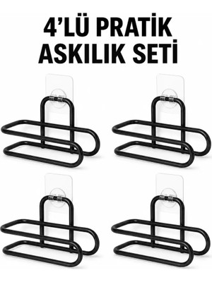 Nemere Ithalat Siyah Metal Wc Kağıtlık Yapışkanlı Duvar Tipi Tuvalet Kağıdı Tutucu Seti 4 Adet