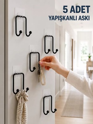 Nemere Ithalat 5 Adet Yapışkanlı Duvar Askısı Çok Amaçlı Pratik Askılık Seti