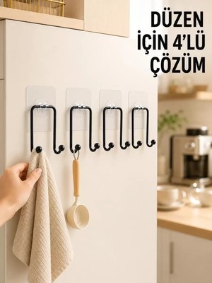 Nemere Ithalat 4 Adet Yapışkanlı Askı Çok Amaçlı Mutfak Banyo Düzenleyici Askılık