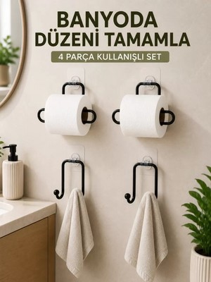 Nemere Ithalat Banyo ve Mutfak Için 4 Parça Set 2 Adet Kağıtlık 2 Adet Havlu Askısı