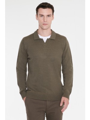 Altınyıldız Classics Standart Fit Normal Kesim Polo Yaka Jakarlı Triko Kazak
