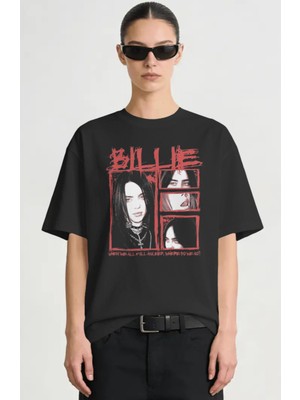Sevbano Billie Eilish Şarkıcı Baskılı Unisex Oversize Premium Tişört