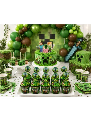 Bkmc Minecraft Doğum Günü Cupcake Süsleme Seti 8 ve 16 Kişilik | Minecraft Cupcake Kürdanı ve Muffin Kalıbı | Parti Pasta Süsü