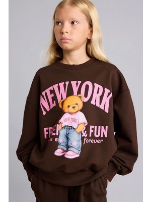 DeFacto Relax Fit Bisiklet Yaka Ayıcık Baskılı Sweatshirt Kız Çocuk I4157A826AU