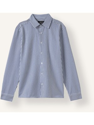 DeFacto Modern Fit Polo Yaka Çizgili Kırışık Dokulu Uzun Kollu Gömlek D6003AX26AU