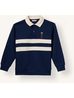 DeFacto Oversize Polo Yaka Çizgili İçi Yumuşak Tüylü Uzun Kollu Sweatshirt Erkek Çocuk I3296A826WN