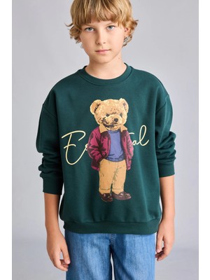 DeFacto Oversize Bisiklet Yaka Ayıcık Figürlü Baskılı Uzun Kollu Sweatshirt Erkek Çocuk I3299A826WN