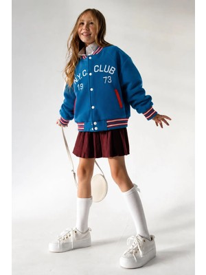 Miniğimin Cicileri N.y.c Club Kolej Yaka Unisex Çocuk Çıtçıtlı Ceket - Mavi