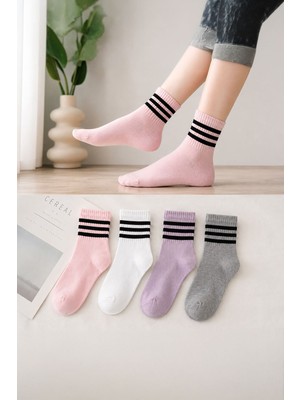 Miniğimin Cicileri Çizgi Detaylı Unisex Çocuk 4’lü Soket Çorap Seti - Karışık