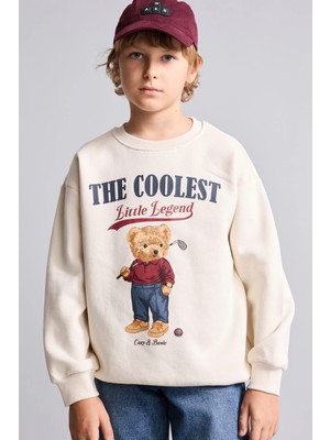 DeFacto Oversize Bisiklet Yaka Ayıcık Figürlü Baskılı Uzun Kollu Sweatshirt Erkek Çocuk I3298A826WN
