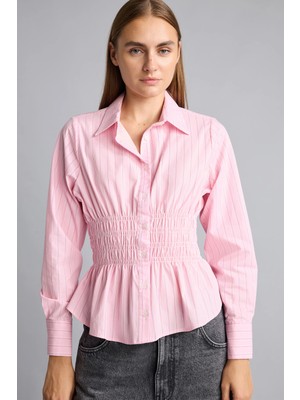 DeFacto %100 Pamuk Fitted Çizgili Poplin Uzun Kollu Gömlek H0347AX26AU